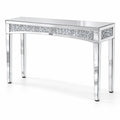 Console en Métal et Verre Trempé avec Cristaux Argent