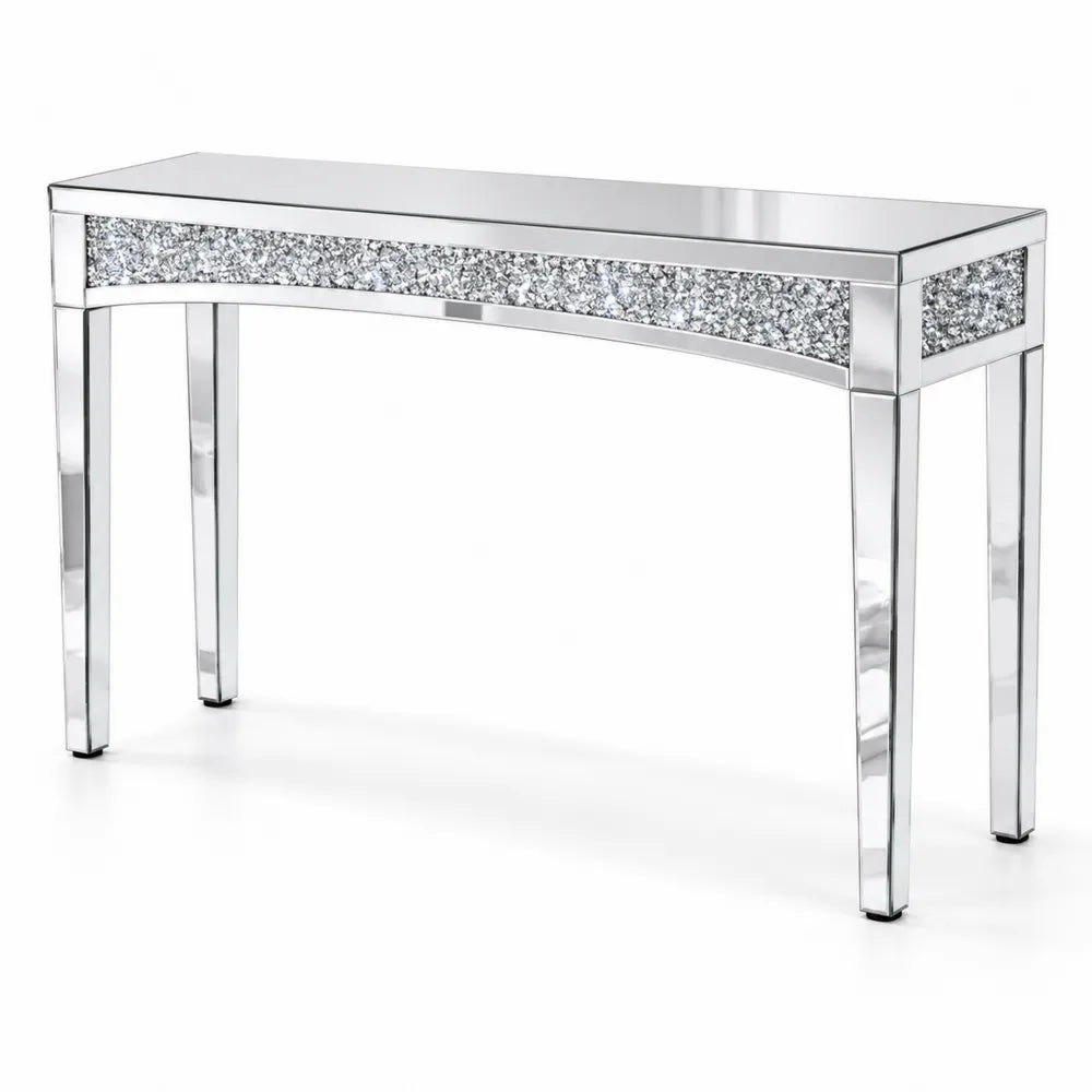 Console en Métal et Verre Trempé avec Cristaux Argent