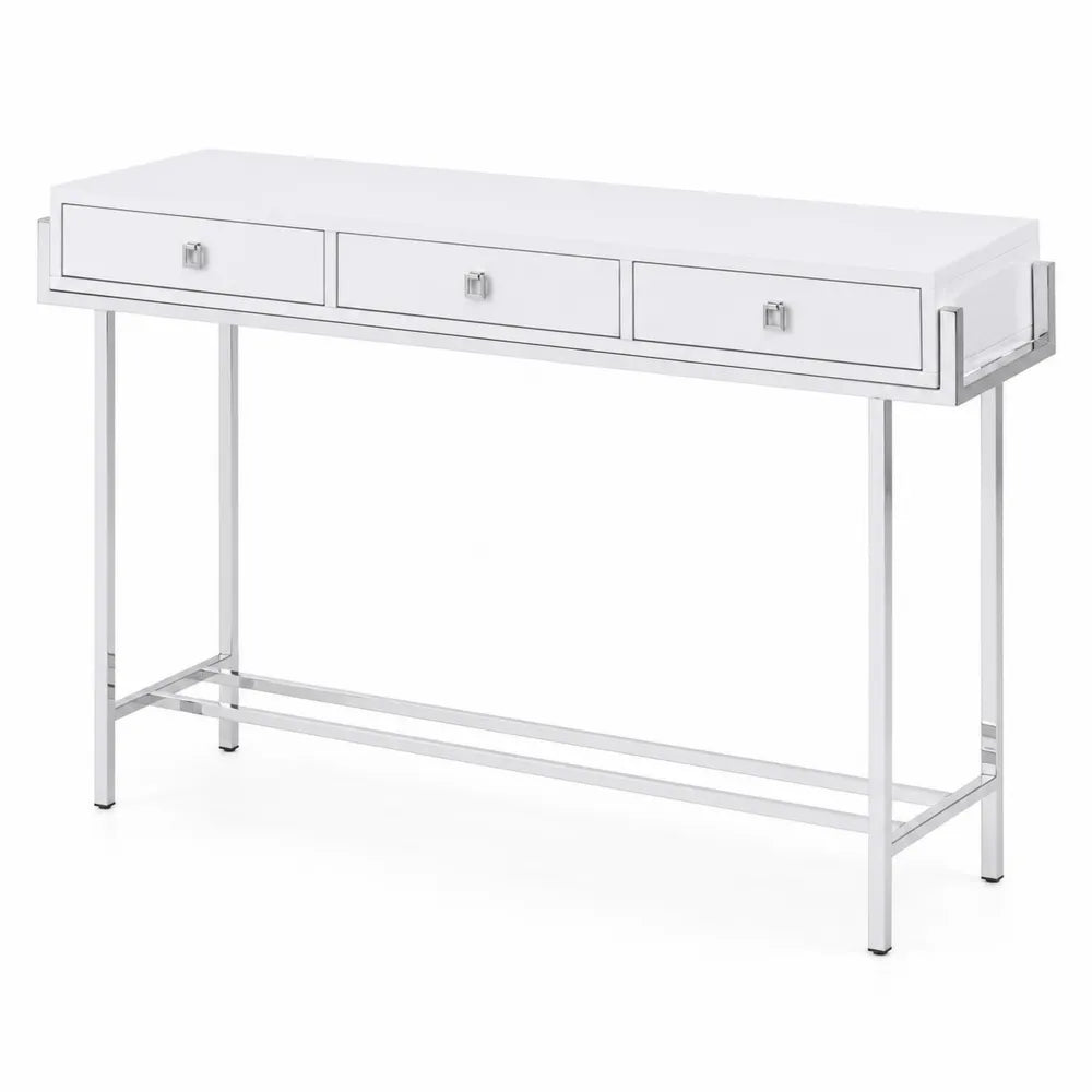 Console rectangulaire 3 tiroirs MDF et métal Blanc