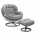 Fauteuil en velours avec repose-pieds et base en métal