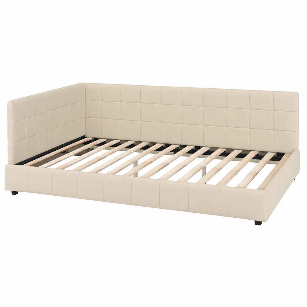 Lit d'angle en cuir synthétique avec lattes en bois 200x140 cm