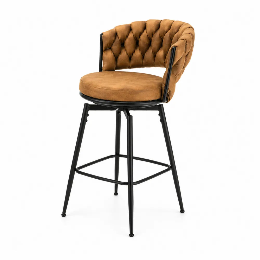 Tabouret de bar en métal avec revêtement en velours marron