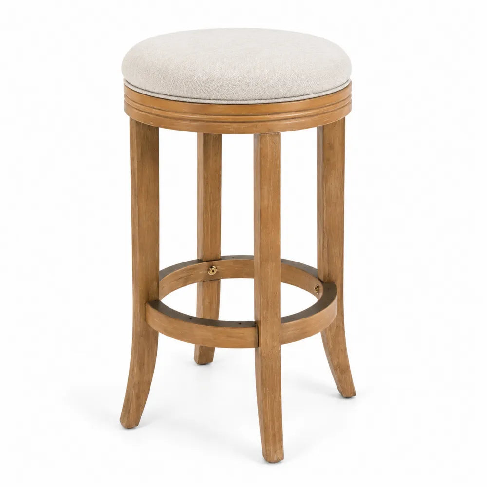 Tabouret de bar rond en bois avec assise en polyester beige