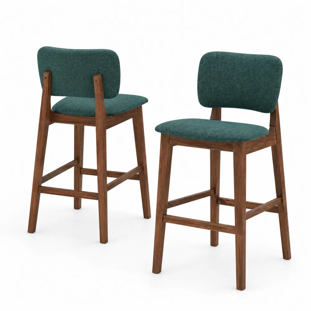 Paire de tabourets en bois et tissu polyester vert