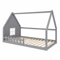 Lit enfant en bois gris forme maison 90x200 cm