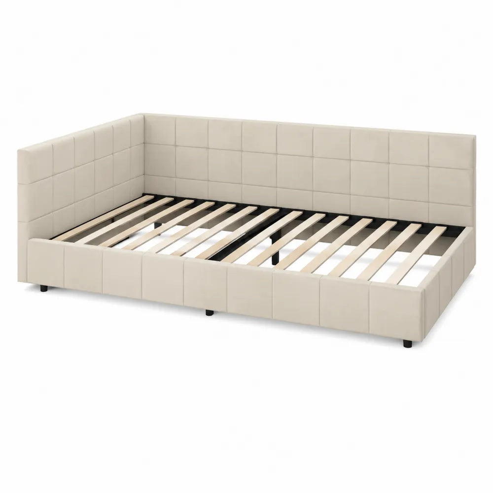 Cadre de lit d'angle en cuir synthétique Beige 200x90 cm