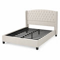 Lit double en bois et acier avec tête de lit capitonnée en tissu 200x150 cm Beige