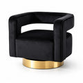 Fauteuil pivotant en velours noir avec base en métal doré