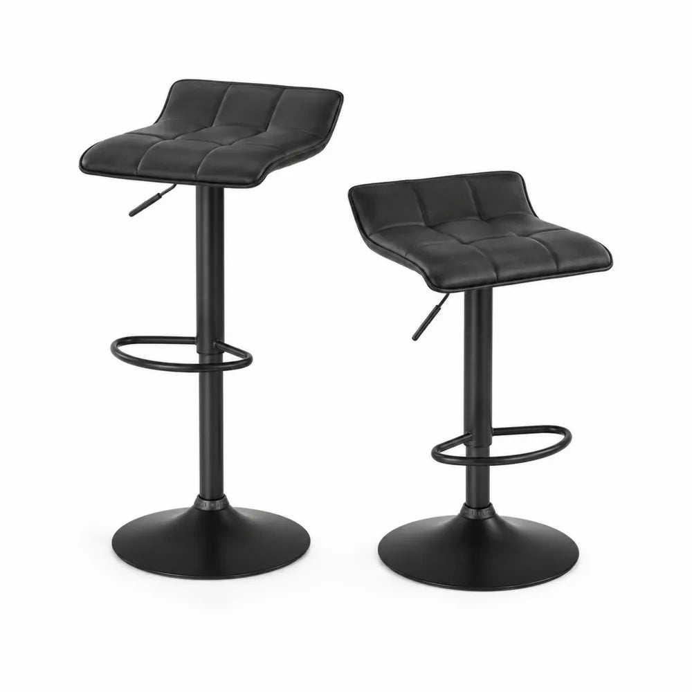 Tabourets de bar en similicuir noir avec base en métal