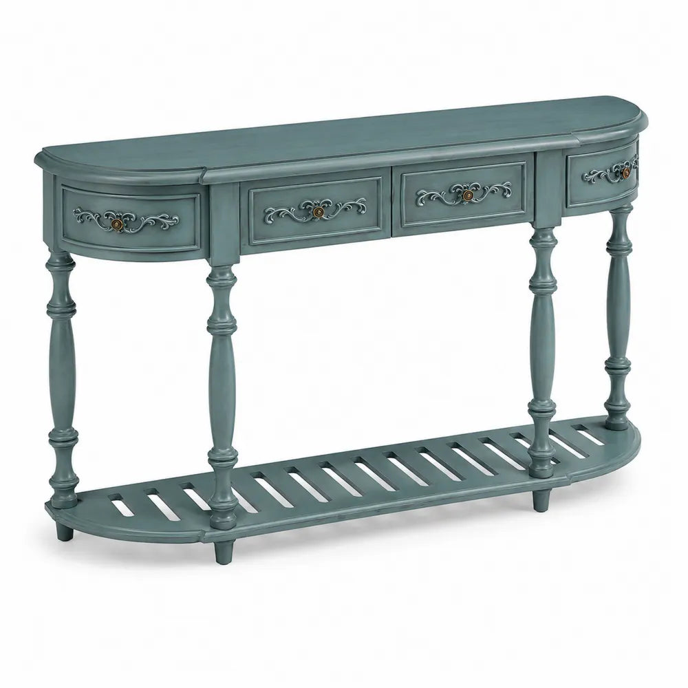 Console demi-lune en bois avec 3 tiroirs