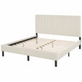 Lit double en métal avec revêtement en tissu côtelé Beige 200x160 cm