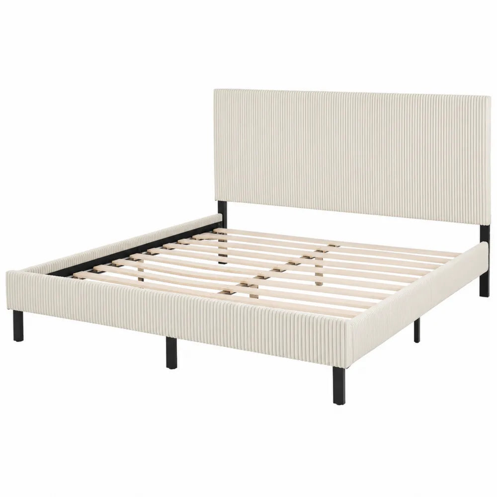 Lit double en métal avec revêtement en tissu côtelé Beige 200x160 cm