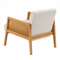 Fauteuil en bois de chêne avec dossier en rotin tissé et revêtement beige