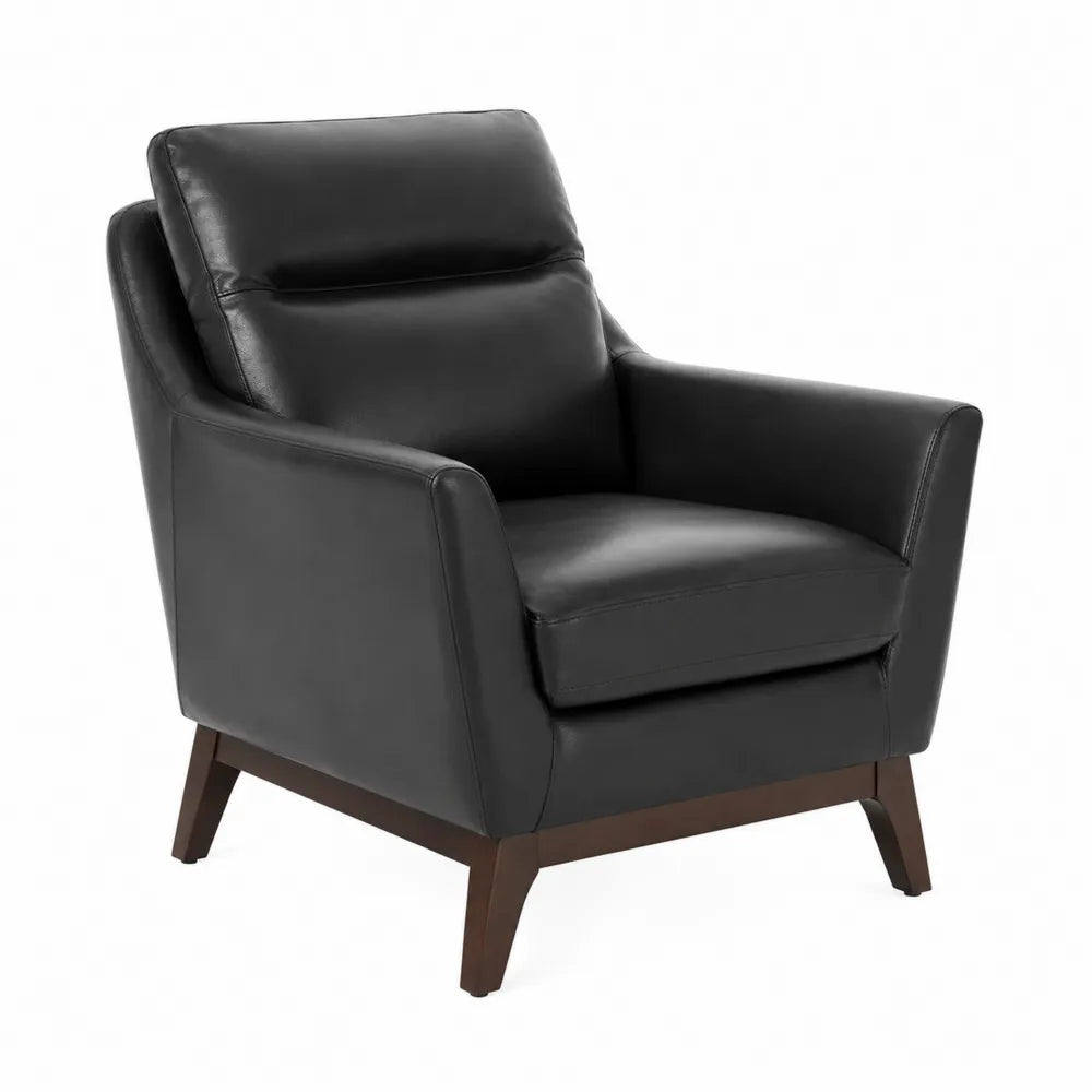 Fauteuil en cuir noir avec structure en bois